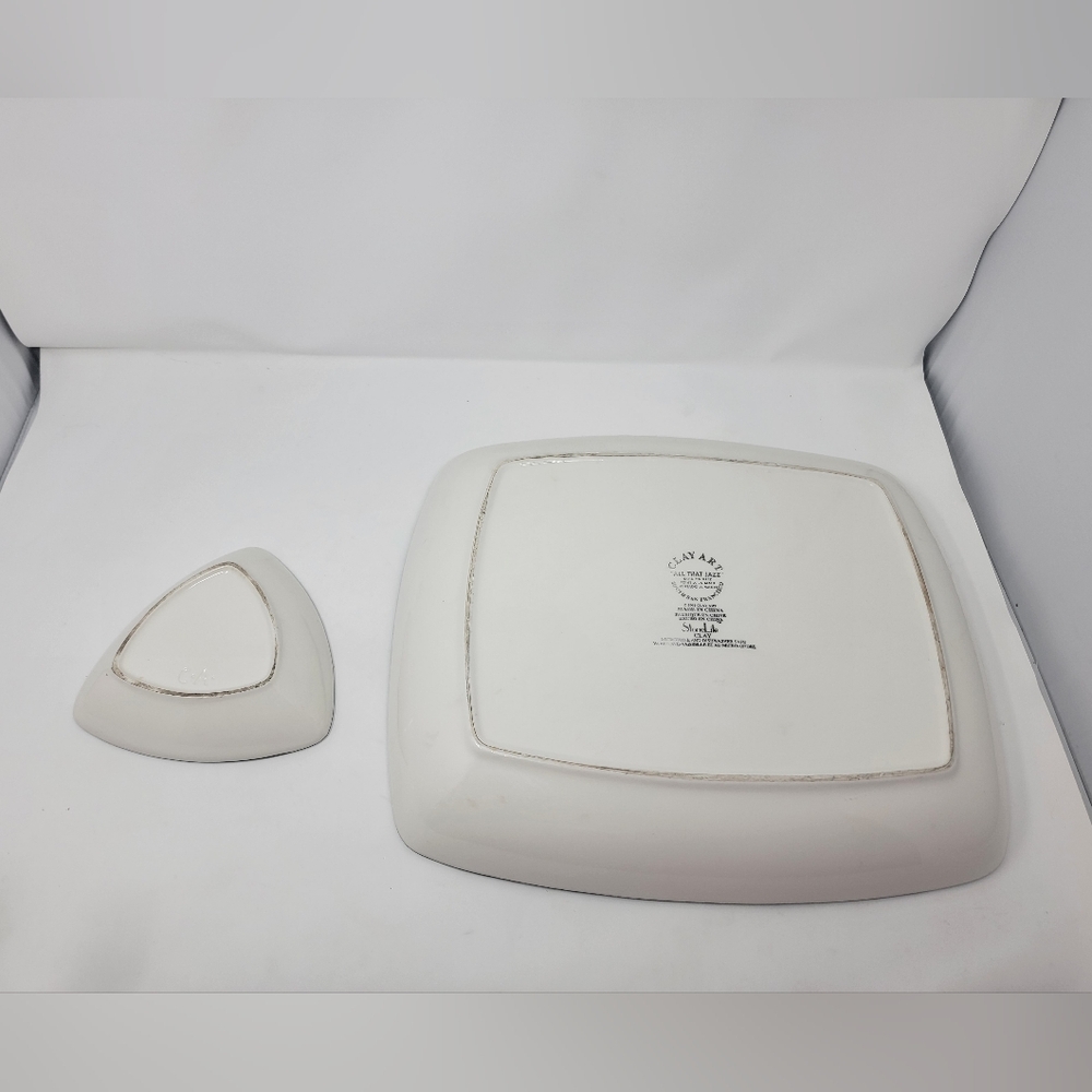 CLAY ART ALL THAT JAZZ STONELITE CLAY 16”"L SERVING PLATTER N BOWL 2001 - Picture 7 of 8